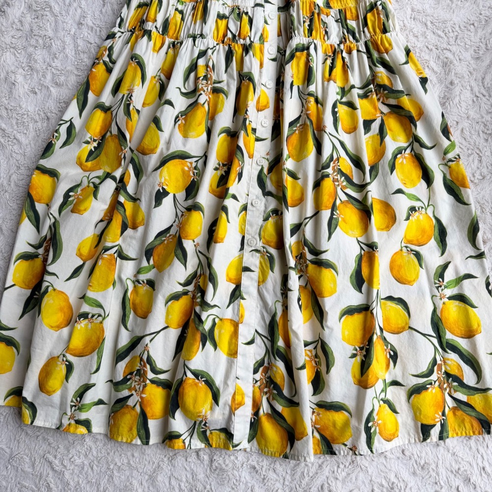 J.Crew Lemon Print Limoncello Dress Regenerative Cotton Button Midi CA663 0 - Picture 8 of 12